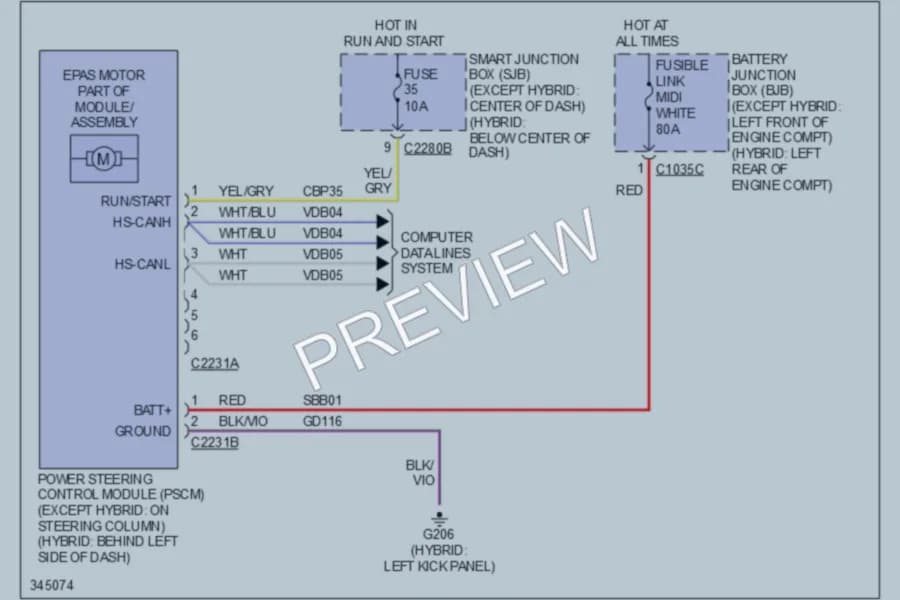 2011 Mercury Mariner Electronic Power Steering wiring diagram preview