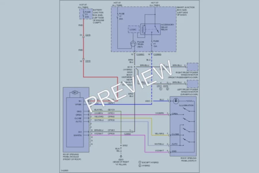 2011 Mercury Milan Power Top Sunroof wiring diagram preview