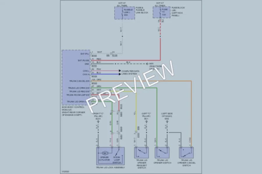 2011 Nissan GTR Trunk Tailgate Fuel Door wiring diagram preview