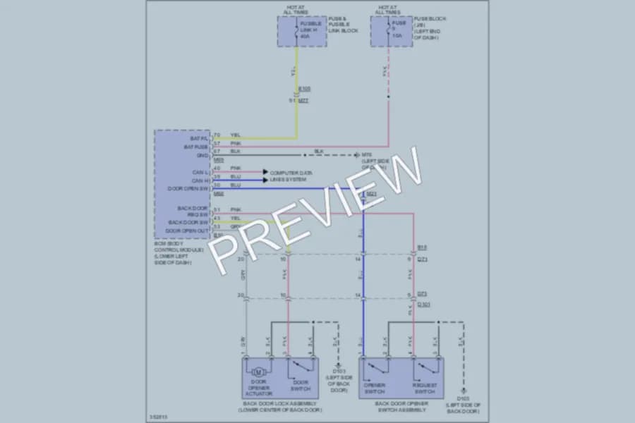 2011 Nissan LEAF Trunk Tailgate Fuel Door wiring diagram preview