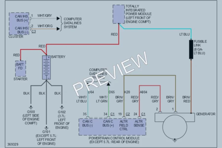 2011 Ram 1500 Starting Charging wiring diagram preview with protected circuit layout