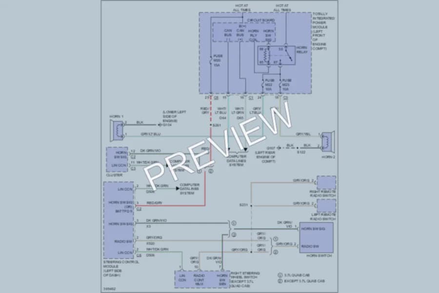 2011 Ram 3500 Horn wiring diagram preview with protected circuit layout