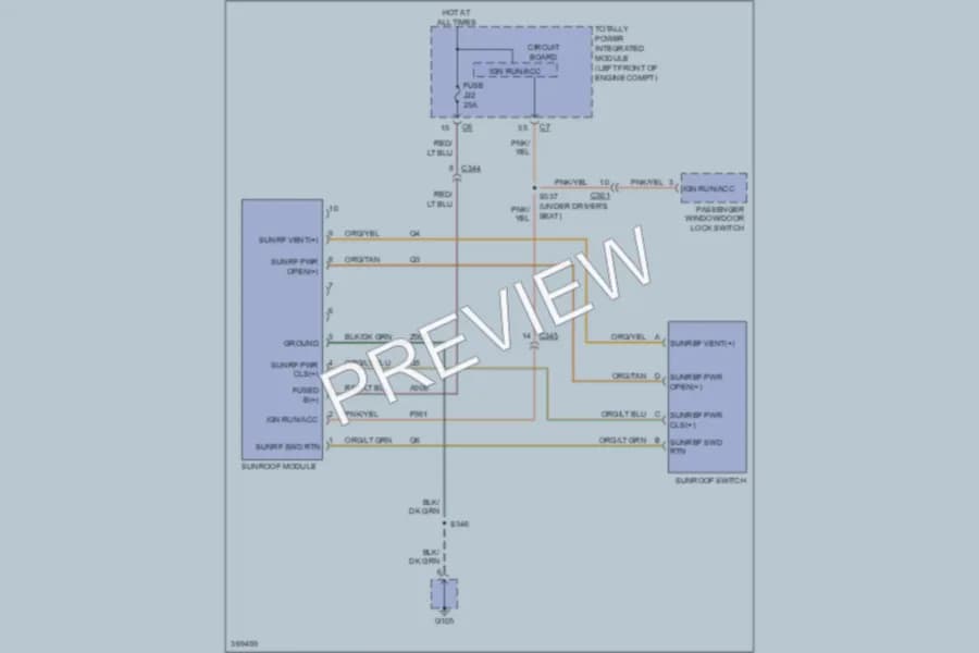 2011 Ram 3500 Power Top Sunroof wiring diagram preview with protected circuit layout