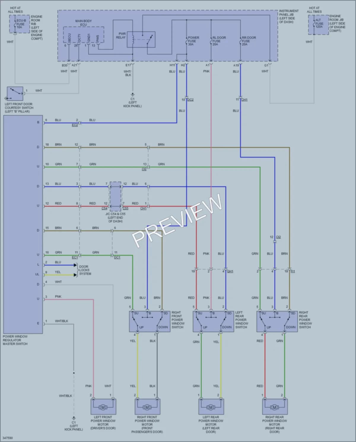 2011 Scion xB Power Windows wiring diagram preview
