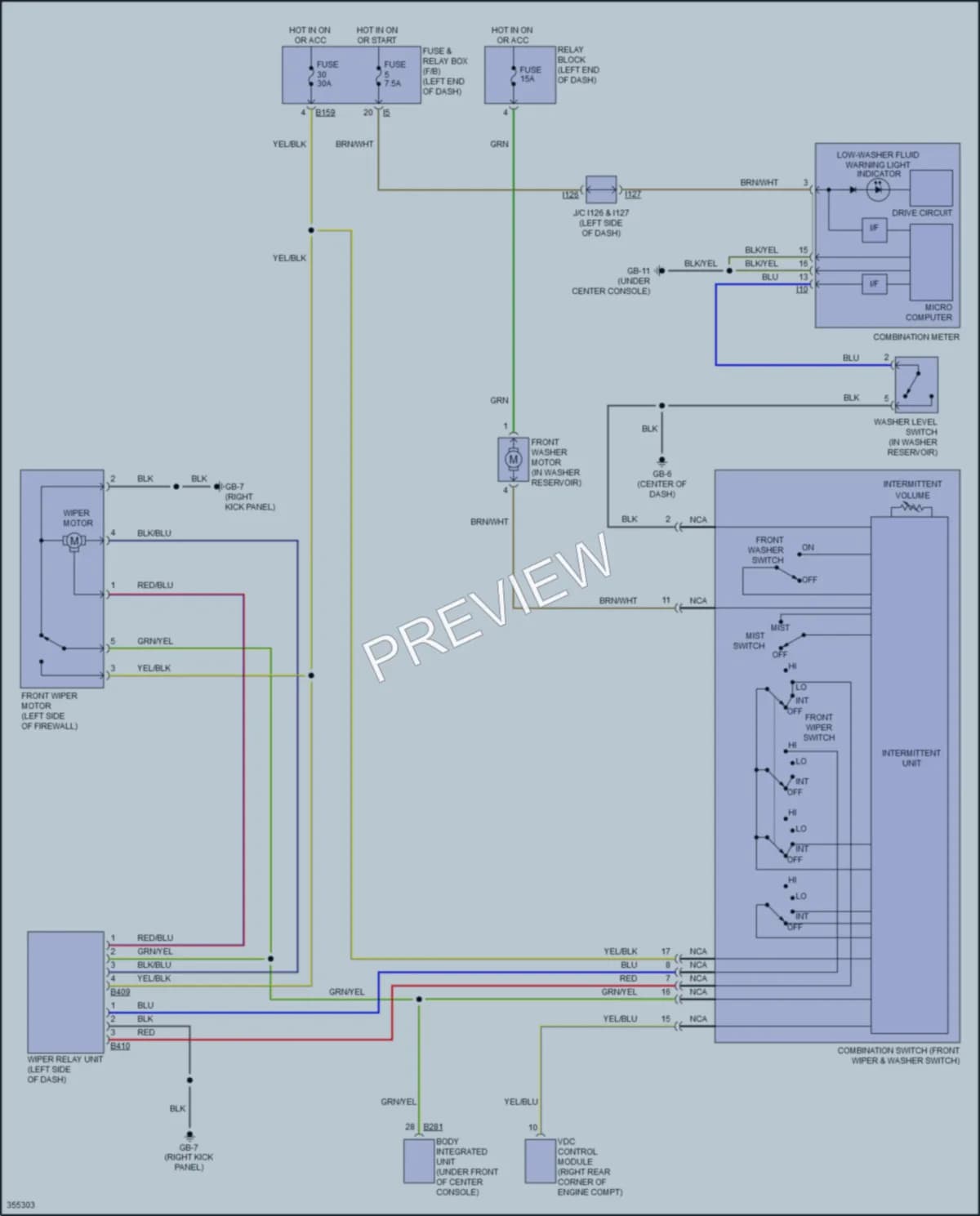 2011 Subaru Tribeca Wiper Washer wiring diagram preview