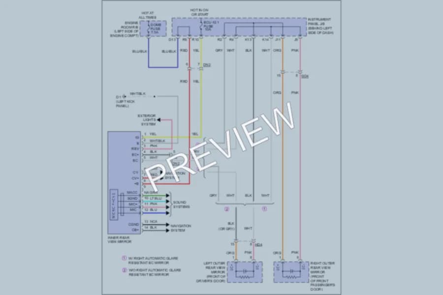 2011 Toyota Avalon Power Mirrors wiring diagram preview