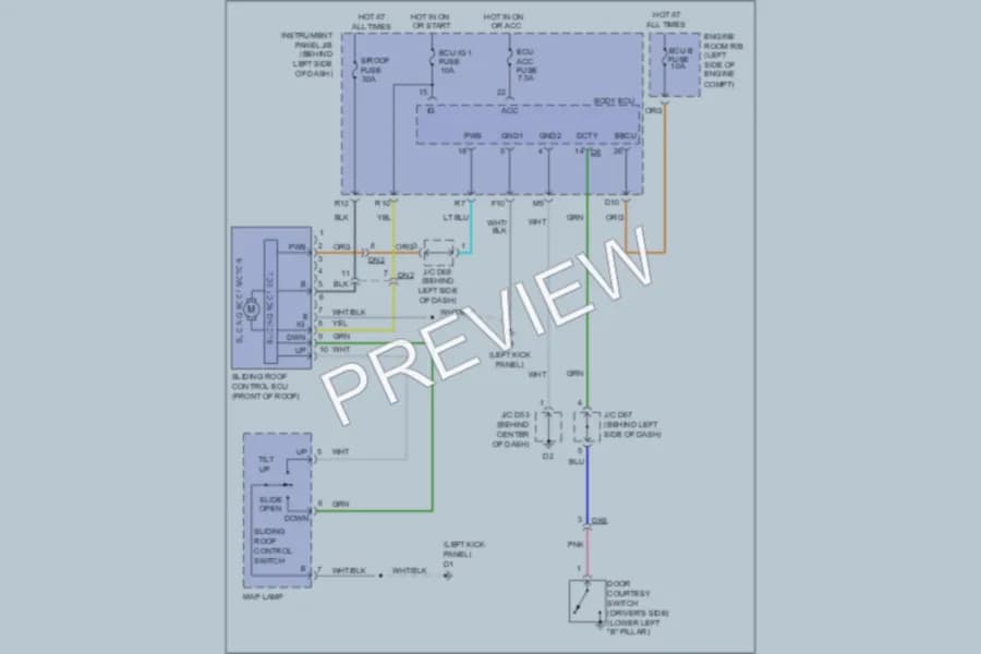 2011 Toyota Avalon Power Top Sunroof wiring diagram preview