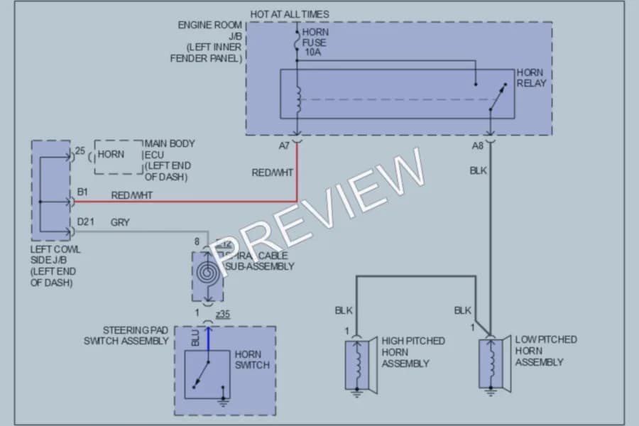 2011 Toyota LandCruiser Horn wiring diagram preview