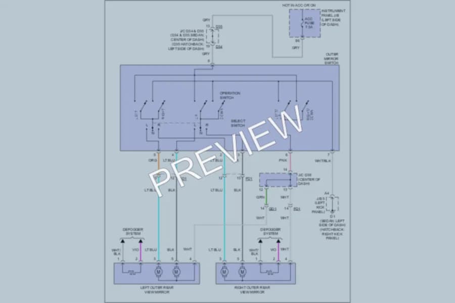 2011 Toyota Yaris Power Mirrors wiring diagram preview