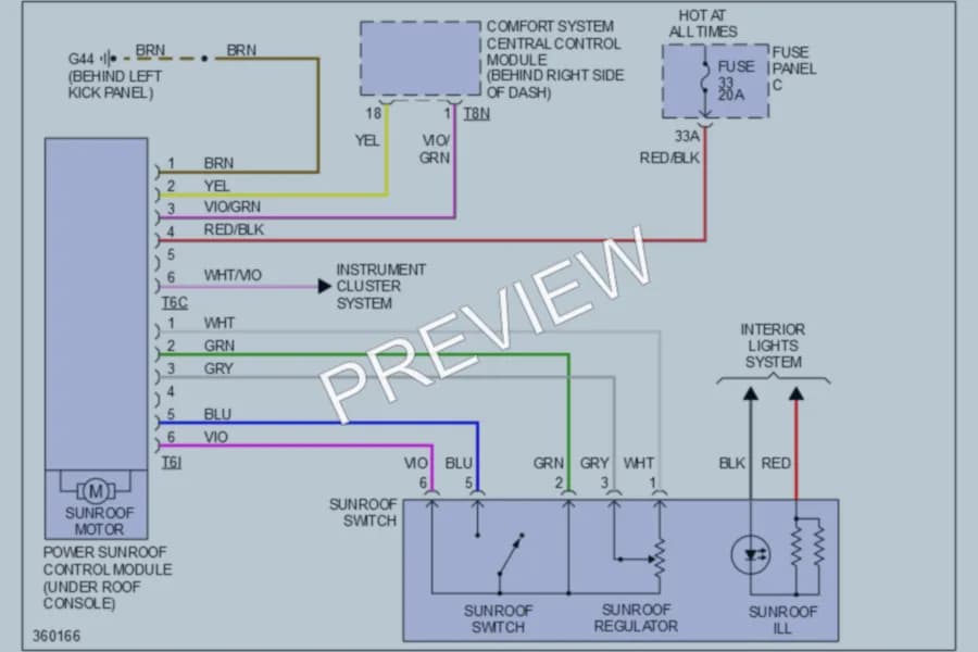 2011 Volkswagen GTI Power Top Sunroof wiring diagram preview