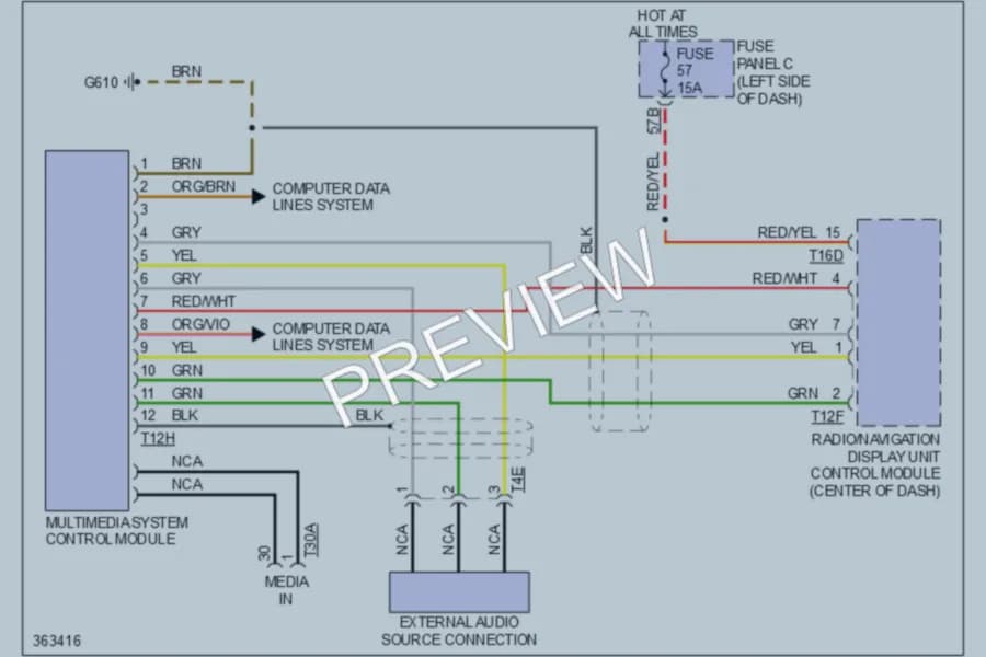 2011 Volkswagen 4D Sedan Radio wiring diagram preview with protected circuit layout