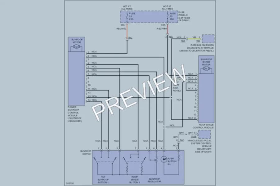 2011 Volkswagen 4D Wagon Power Top Sunroof wiring diagram preview with protected circuit layout