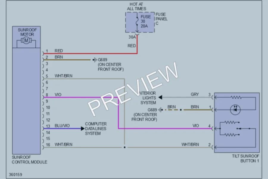2011 Volkswagen PassatCC Power Top Sunroof wiring diagram preview