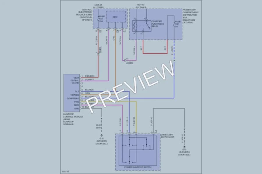 2011 Volvo S60 Power Top Sunroof wiring diagram preview