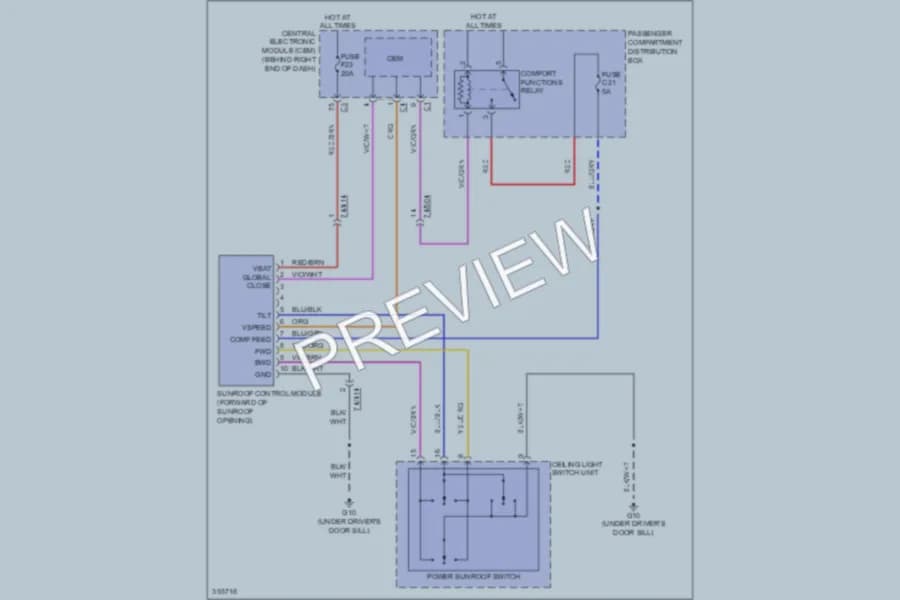2011 Volvo S80 Power Top Sunroof wiring diagram preview