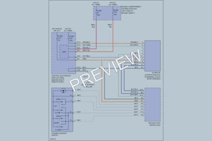 2011 Volvo V50 Power Top Sunroof wiring diagram preview