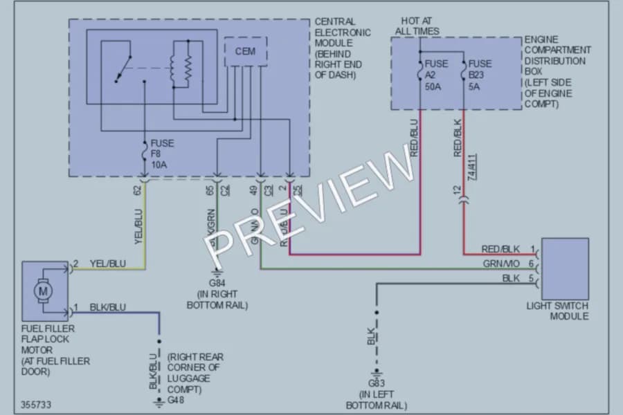 2011 Volvo XC60 Trunk Tailgate Fuel Door wiring diagram preview