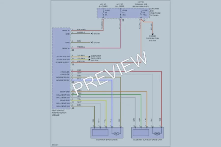 2012 BMW X3 Power Top Sunroof wiring diagram preview