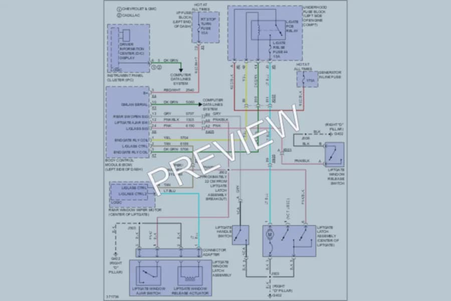 2012 Cadillac EscaladeESV Trunk Tailgate Fuel Door wiring diagram preview