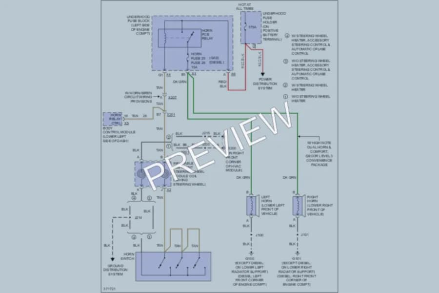2012 Chevrolet 3500 Hd Horn wiring diagram preview with protected circuit layout