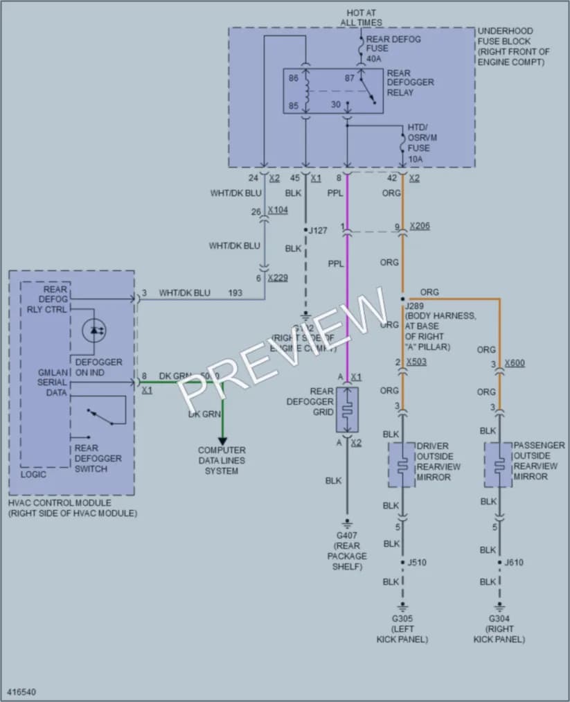 2012 Chevrolet Caprice Defoggers wiring diagram preview