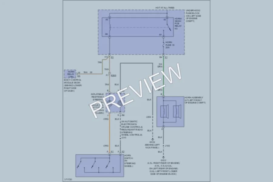 2012 Chevrolet G1500 Horn wiring diagram preview with protected circuit layout