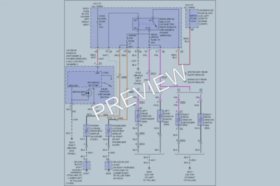 2012 Chevrolet G2500 Defoggers wiring diagram preview with protected circuit layout