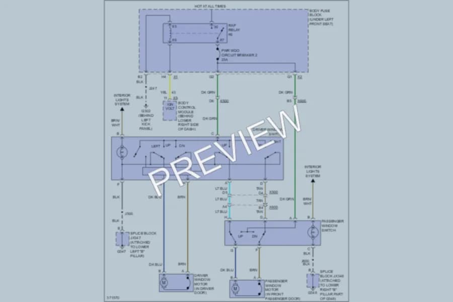 2012 Chevrolet G3500 Power Windows wiring diagram preview with protected circuit layout
