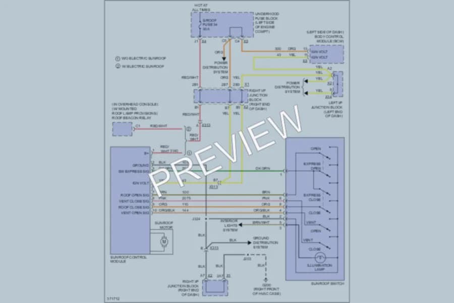 2012 Chevrolet K2500Suburban Power Top Sunroof wiring diagram preview