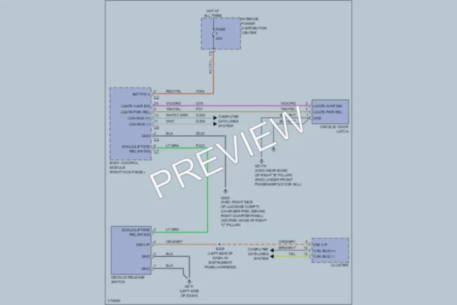 2012 Chrysler 300 Trunk Tailgate Fuel Door wiring diagram preview