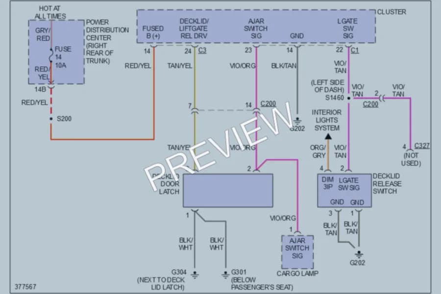 2012 Dodge Challenger Trunk Tailgate Fuel Door wiring diagram preview