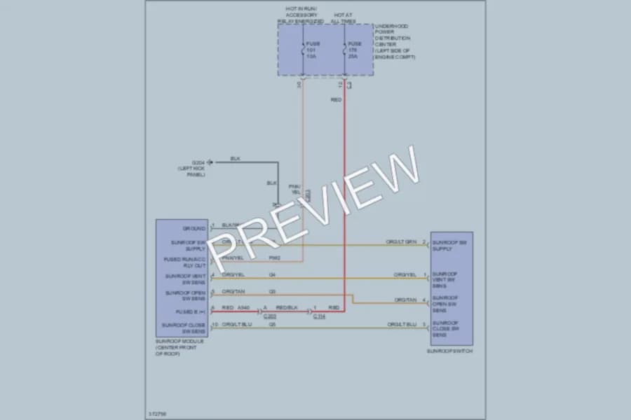 2012 Dodge Journey Power Top Sunroof wiring diagram preview