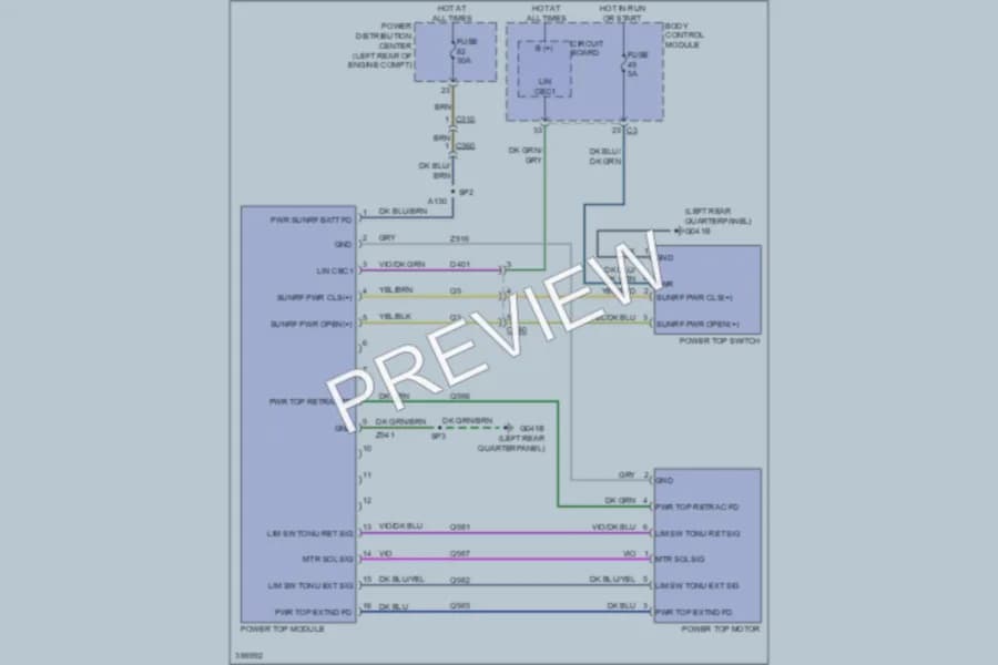 2012 Fiat 500C Power Top Sunroof wiring diagram preview