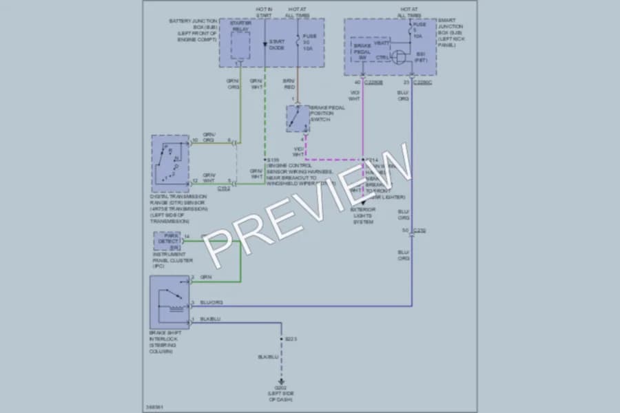 2012 Ford E250 Shift Interlock wiring diagram preview with protected circuit layout