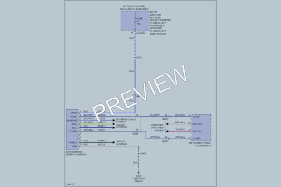 2012 Ford E350 Super Duty Power Mirrors wiring diagram preview with protected circuit layout