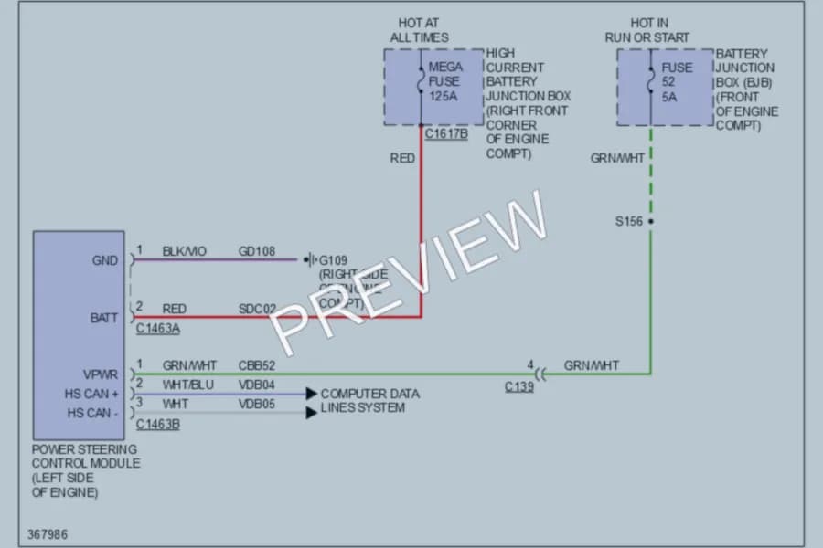 2012 Ford F150 Electronic Power Steering wiring diagram preview with protected circuit layout