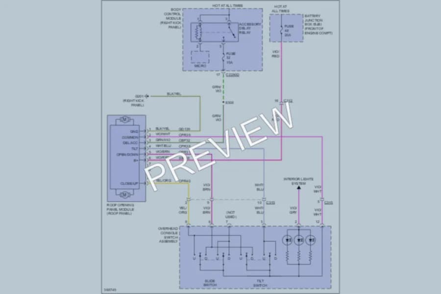 2012 Ford F150 Power Top Sunroof wiring diagram preview with protected circuit layout