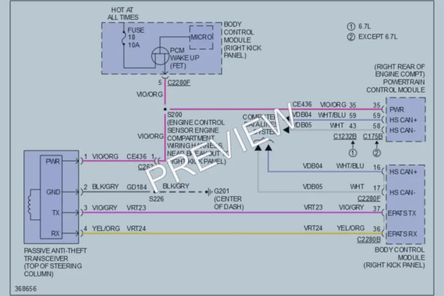 2012 Ford F350 Super Duty Anti Theft wiring diagram preview with protected circuit layout