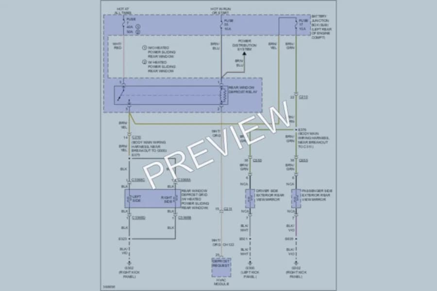 2012 Ford F350 Super Duty Defoggers wiring diagram preview with protected circuit layout