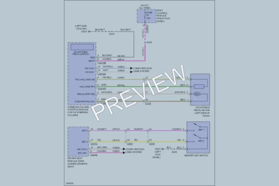 2012 Ford F350 Super Duty Memory Systems wiring diagram preview with protected circuit layout
