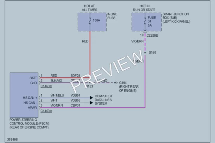 2012 Ford Taurus Electronic Power Steering wiring diagram preview
