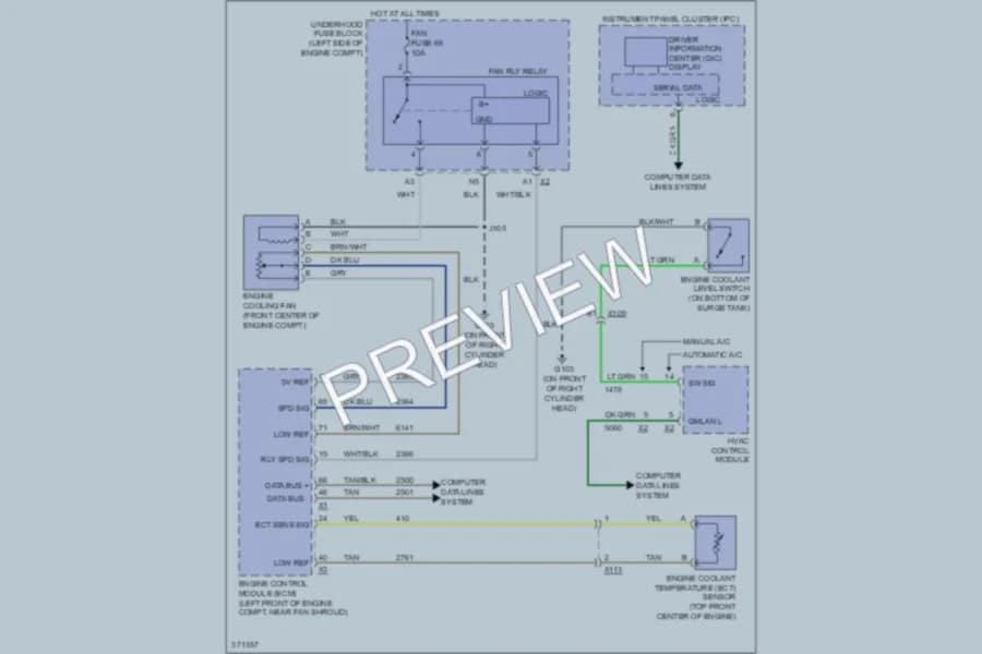 2012 GMC 3500 Hd Cooling Fan wiring diagram preview with protected circuit layout