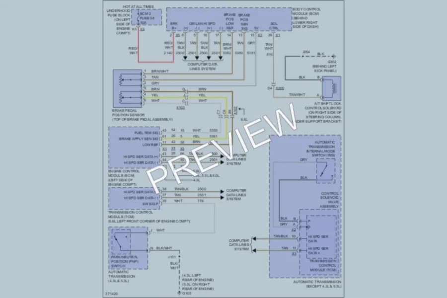 2012 GMC G2500 Shift Interlock wiring diagram preview with protected circuit layout