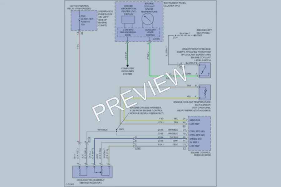 2012 GMC G3500 Cooling Fan wiring diagram preview with protected circuit layout