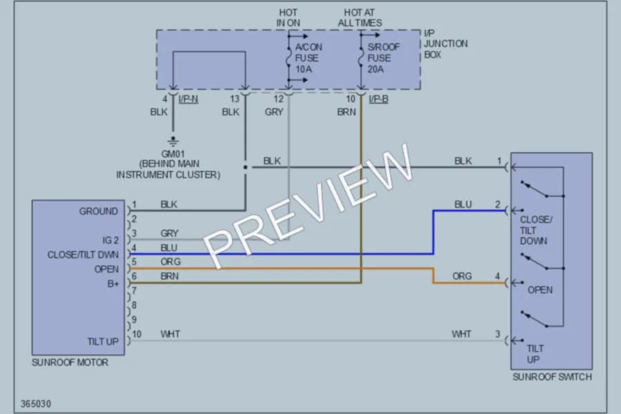 2012 Hyundai SantaFe Power Top Sunroof wiring diagram preview