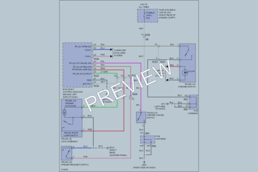 2012 Infiniti M37 Trunk Tailgate Fuel Door wiring diagram preview