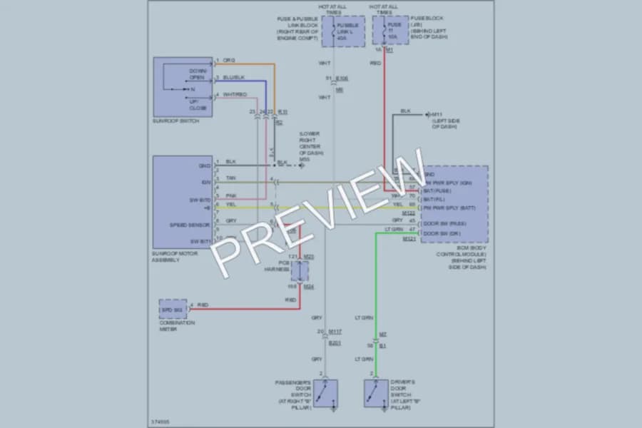 2012 Infiniti M56 Power Top Sunroof wiring diagram preview