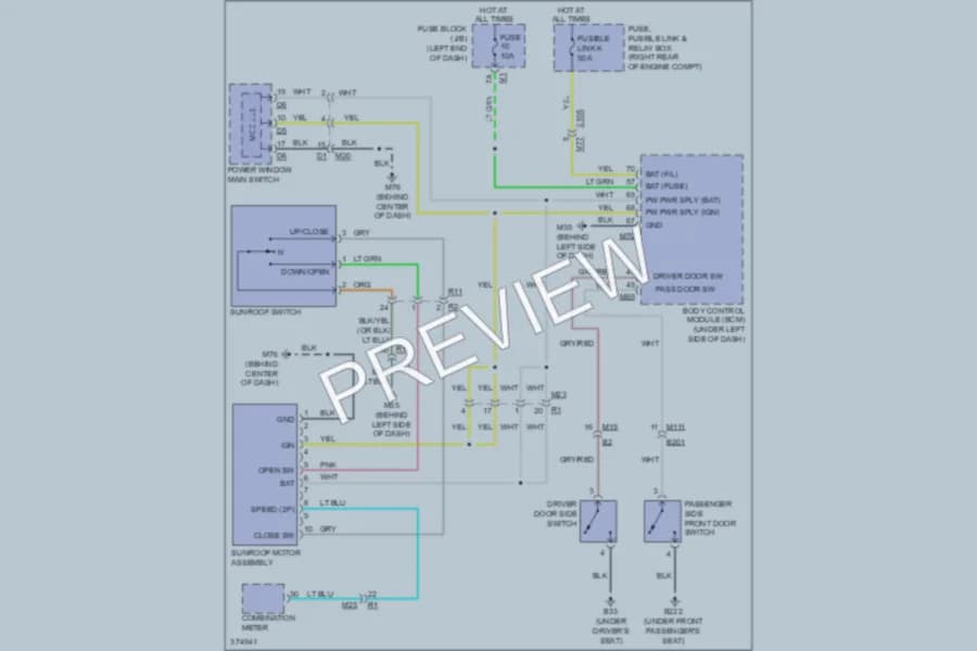 2012 Infiniti QX56 Power Top Sunroof wiring diagram preview