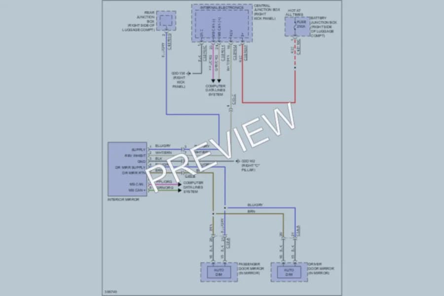 2012 Jaguar XF Power Mirrors wiring diagram preview
