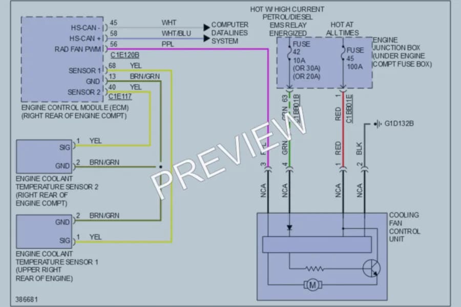 2012 Jaguar XFR Cooling Fan wiring diagram preview
